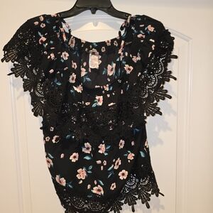 No Boundaries Black Floral Lace Blouse